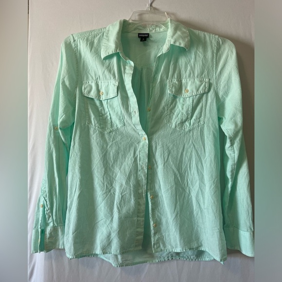 Patagonia Tops - Patagonia Women’s Mint Green Long Sleeve Stripped Button Down Shirt Size Medium